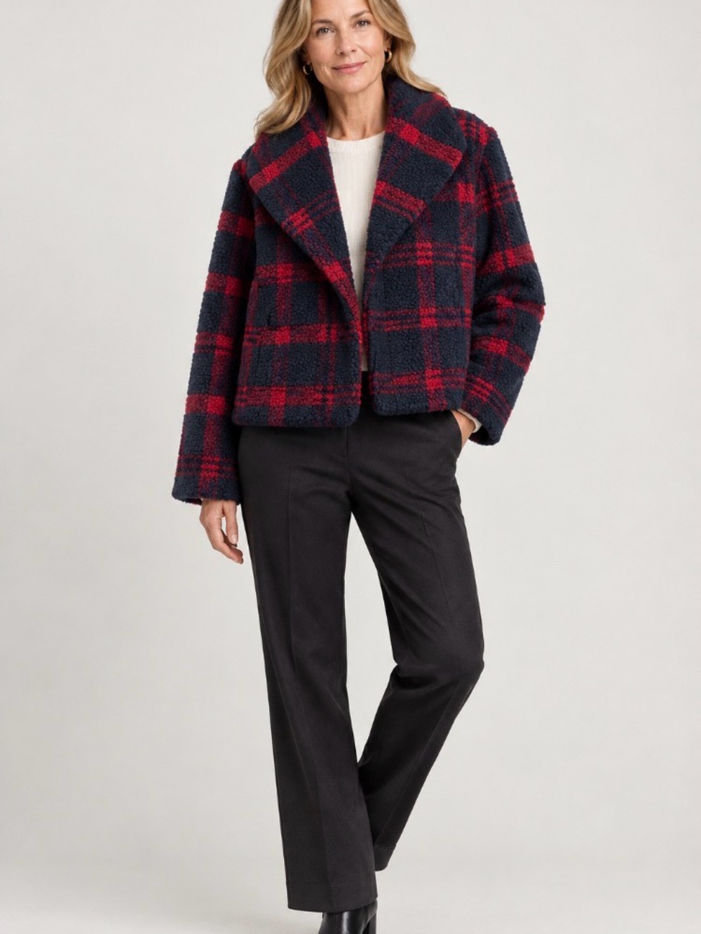 Sanctuary Navy & Red Plaid Teddy Jacket. Size M